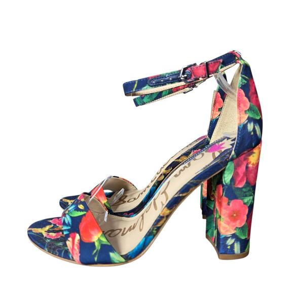Sam Edelman Yaro Shoes Womens Size 7.5 Floral Blue Block Heel Sandal Ankle Strap - Picture 3 of 13